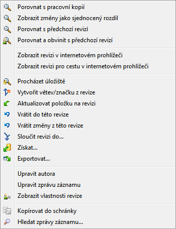 Horní Panel Dialogového okna Záznamu revizí s Kontextovým menu