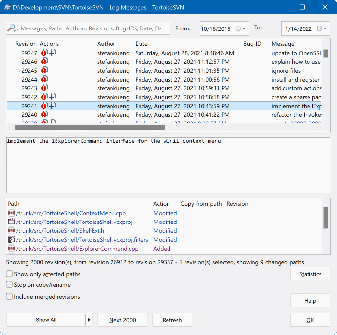 Revision Log Dialog