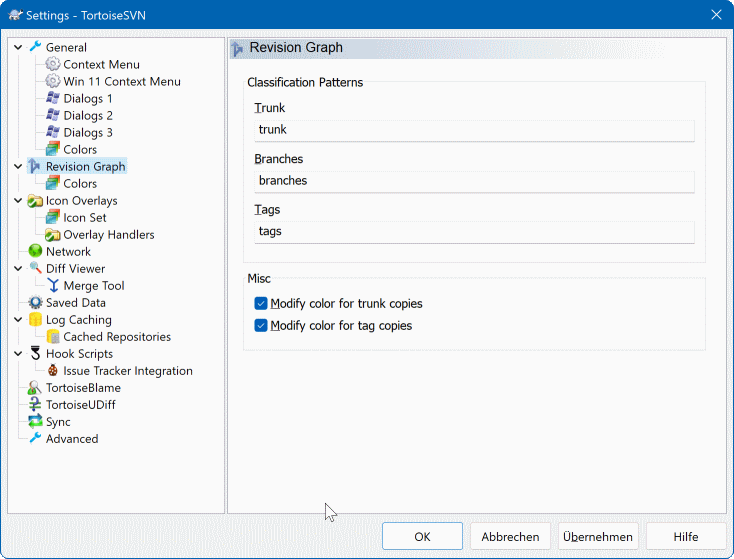 The Settings Dialog, Revision Graph Page