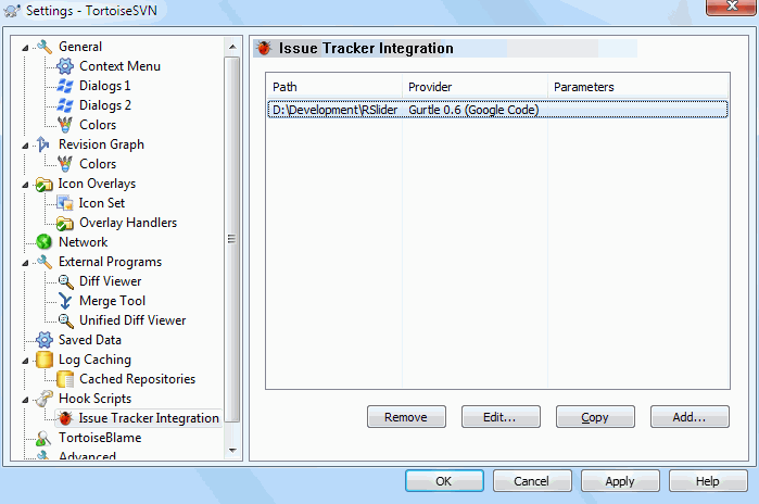 The Settings Dialog, Issue Tracker Integration Page