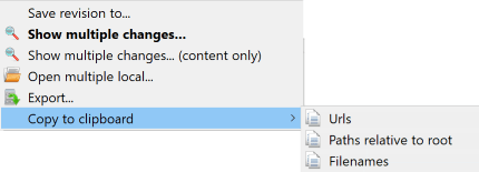 The Log Dialog Bottom Pane with Context Menu When Multiple Files Selected.