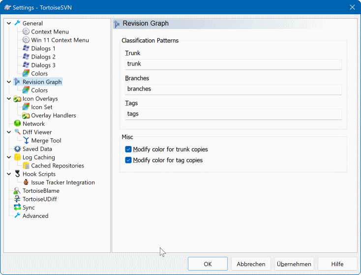 Janela de Configurações, Opção Gráfico de Revisões